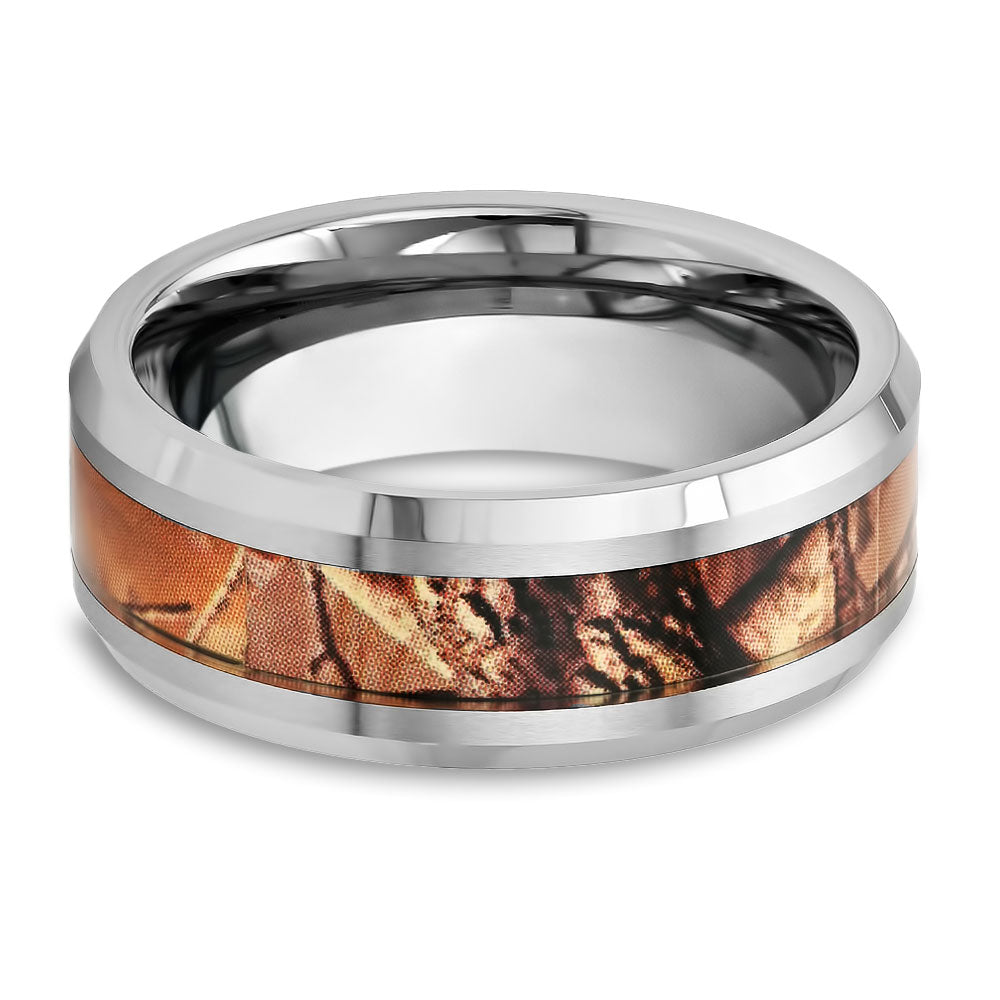 Camouflage Design Wedding Ring - 8mm Tungsten Ring - Mens' Wedding Band - Hunters Ring