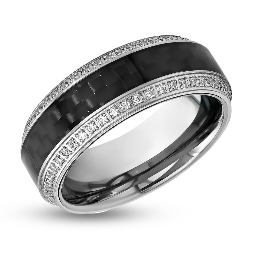 Black Diamond Wedding Ring -  Men's wedding Band - CZ Diamonds - Tungsten Carbide Ring (Copy)