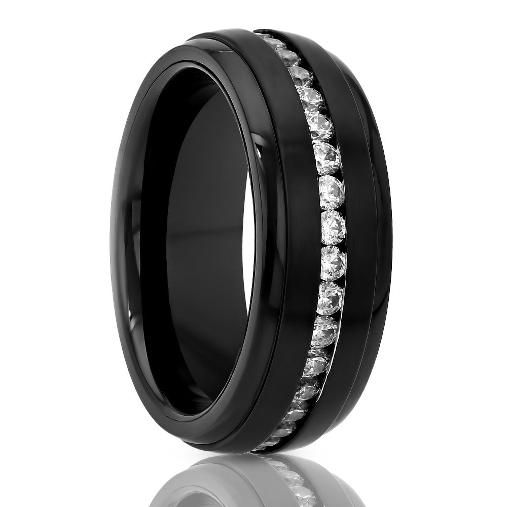 Black Wedding Band - Men's Black Wedding Ring - Tungsten Carbide Ring - Engagement Ring - CZ Dimaond Ring