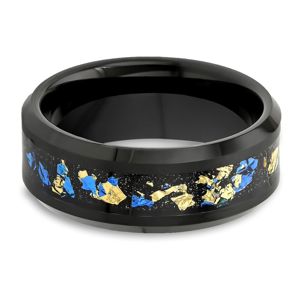 Gold Foil Wedding Ring - Black Wedding Ring - Tungsten Carbide - 8mm Wedding Ring - Comfort Fit