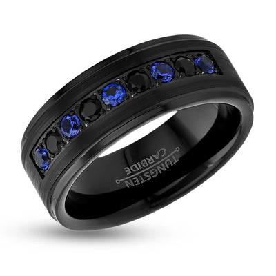 Black Wedding Band - Men's Black Wedding Ring - Tungsten Carbide Ring - Engagement Ring - CZ Dimaond Ring (Copy)