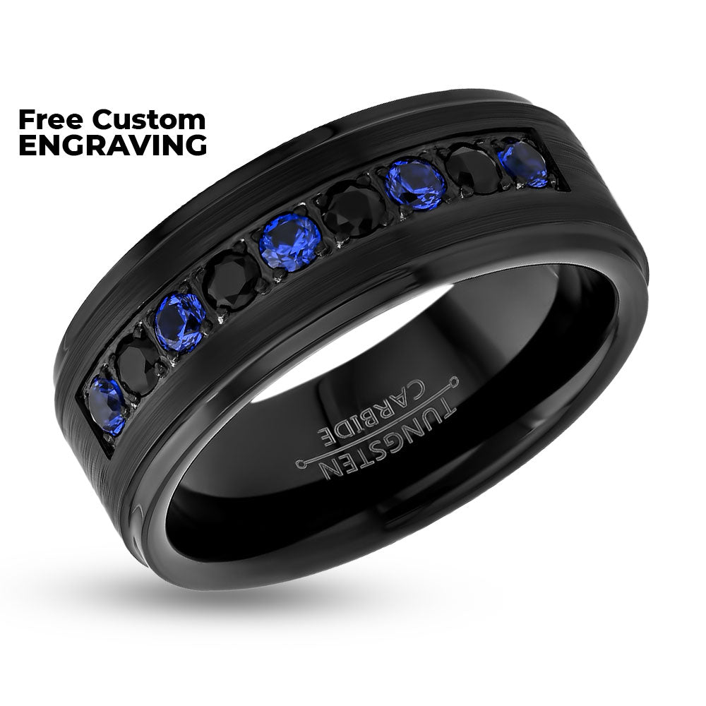 Black Wedding Band - Men's Black Wedding Ring - Tungsten Carbide Ring - Engagement Ring - CZ Dimaond Ring (Copy)