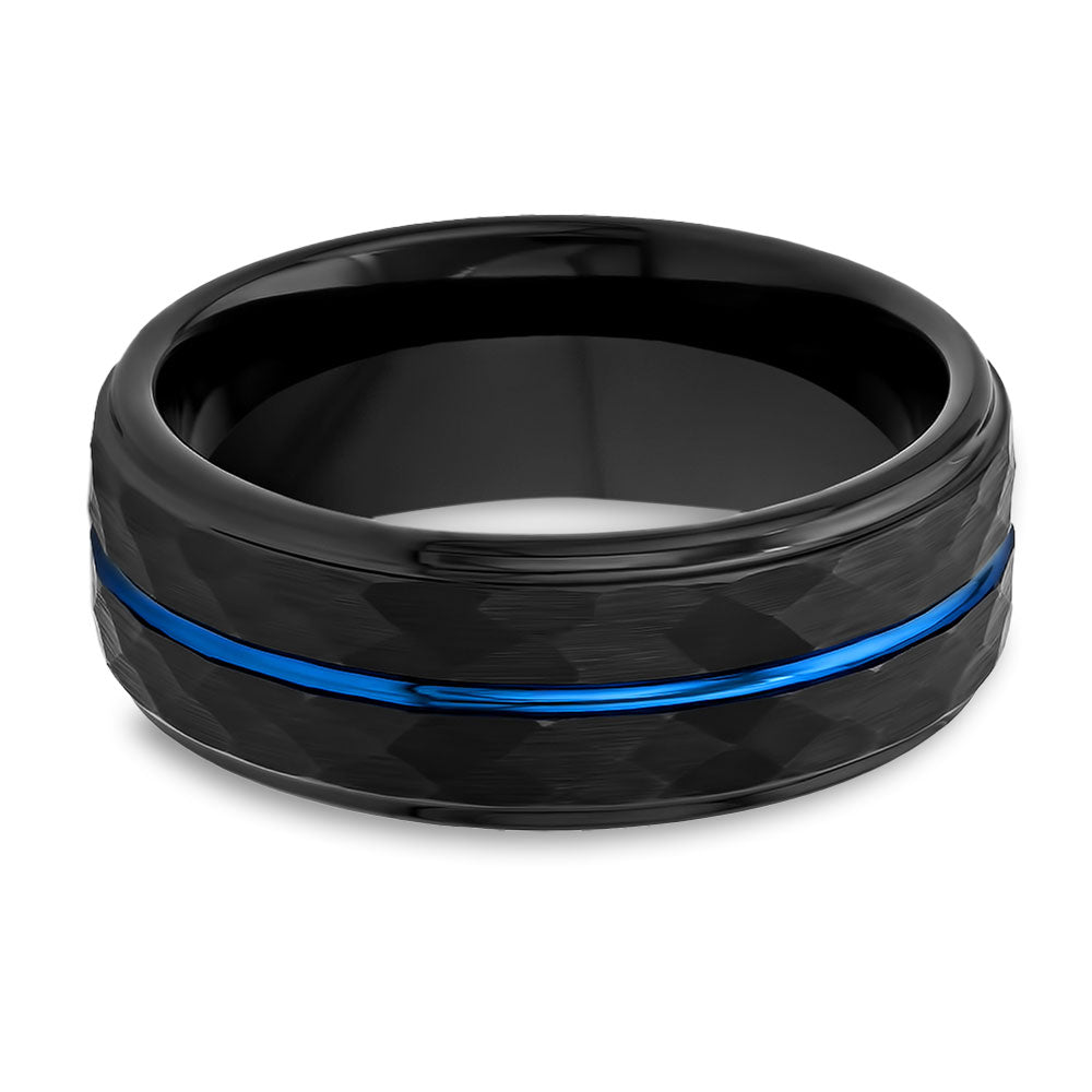 Men's Wedding Ring - Black Tungsten Ring - Hammered Design Ring - 8mm Wedding Band