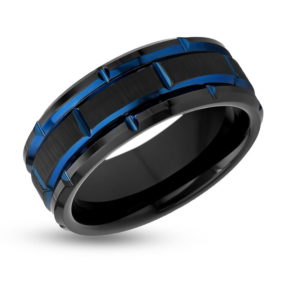 Men's Wedding Band - Women's Wedding Ring - Blue Tungsten Ring - Tungsten Carbide Ring - 8mm