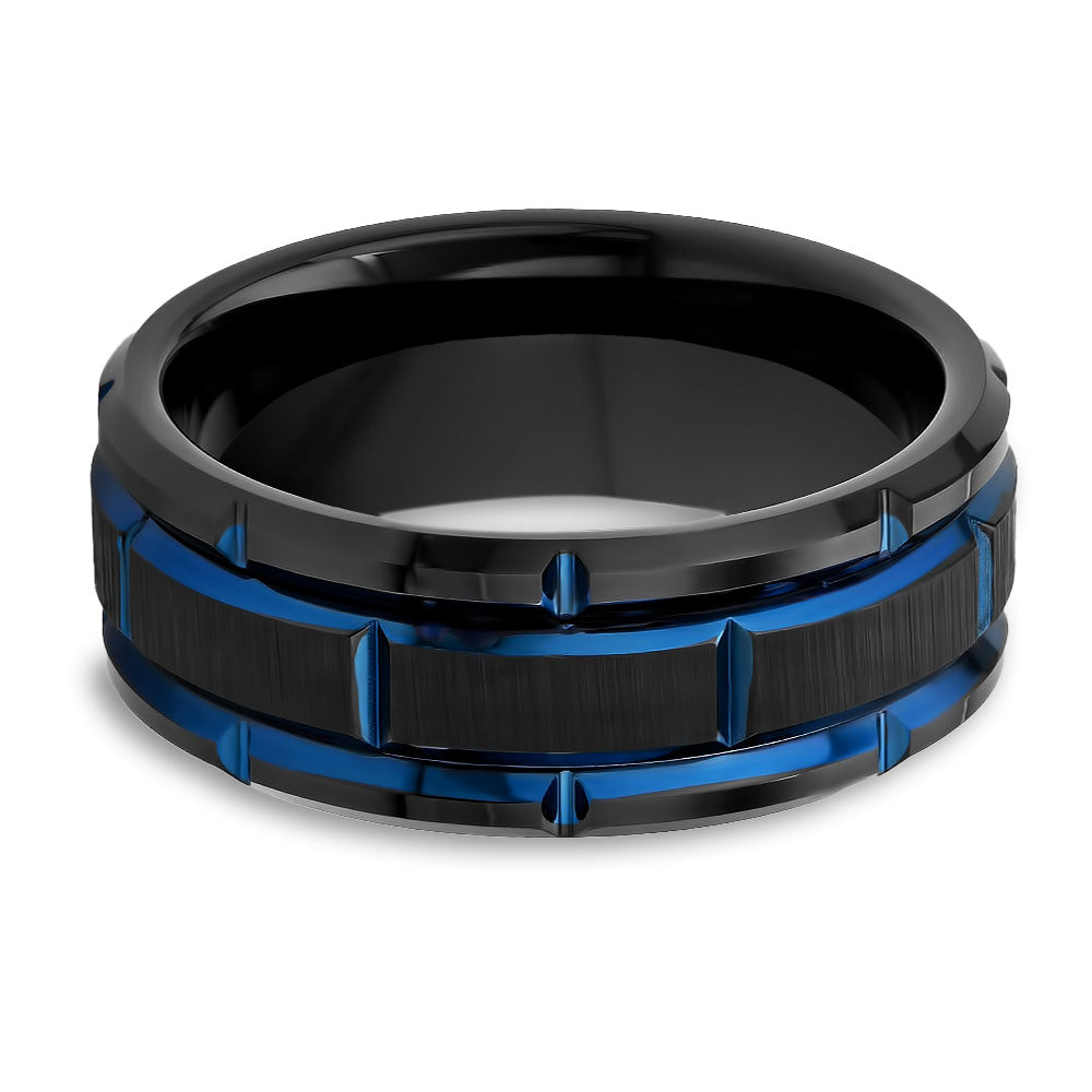 Men's Wedding Band - Women's Wedding Ring - Blue Tungsten Ring - Tungsten Carbide Ring - 8mm