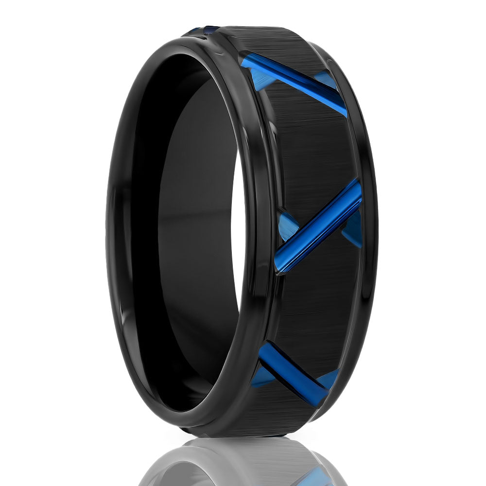 Blue wedding Ring - Black Wedding Band - Tungsten Carbide Ring - Men's Wedding Band