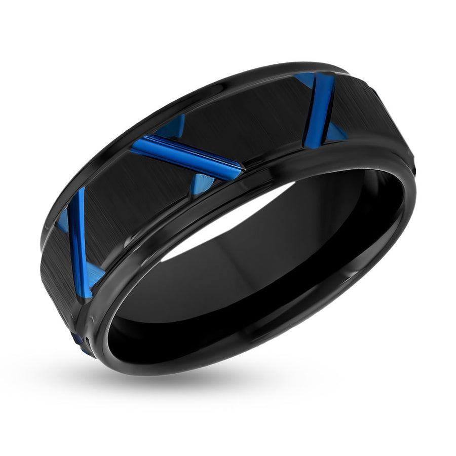 Blue wedding Ring - Black Wedding Band - Tungsten Carbide Ring - Men's Wedding Band