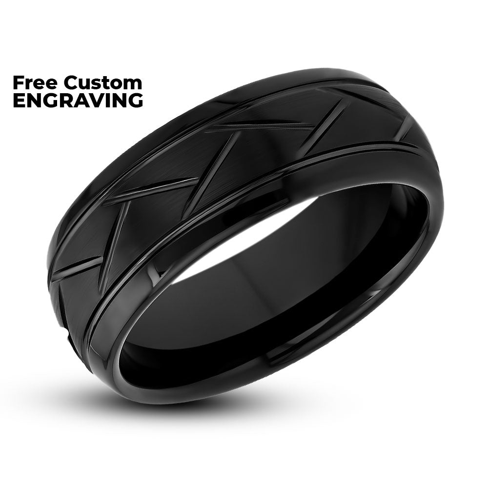 Black Wedding Ring - Men's Black Tungsten Ring - Tungsten Carbide - 8mm Wedding Band - Dome Ring