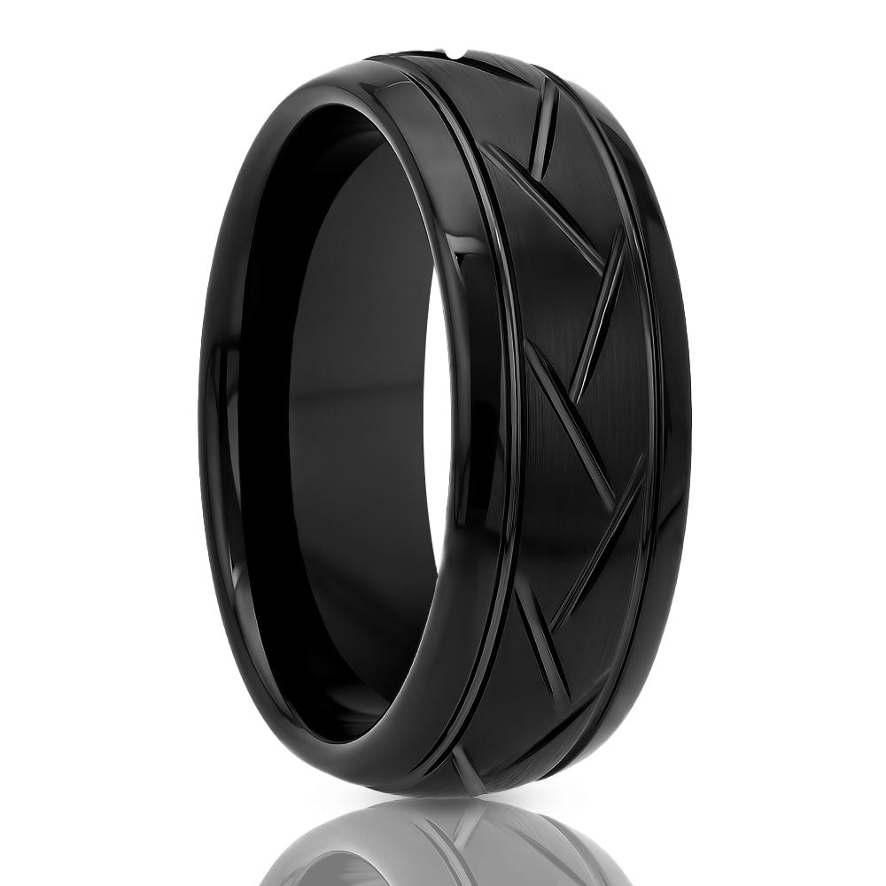 Black Wedding Ring - Men's Black Tungsten Ring - Tungsten Carbide - 8mm Wedding Band - Dome Ring
