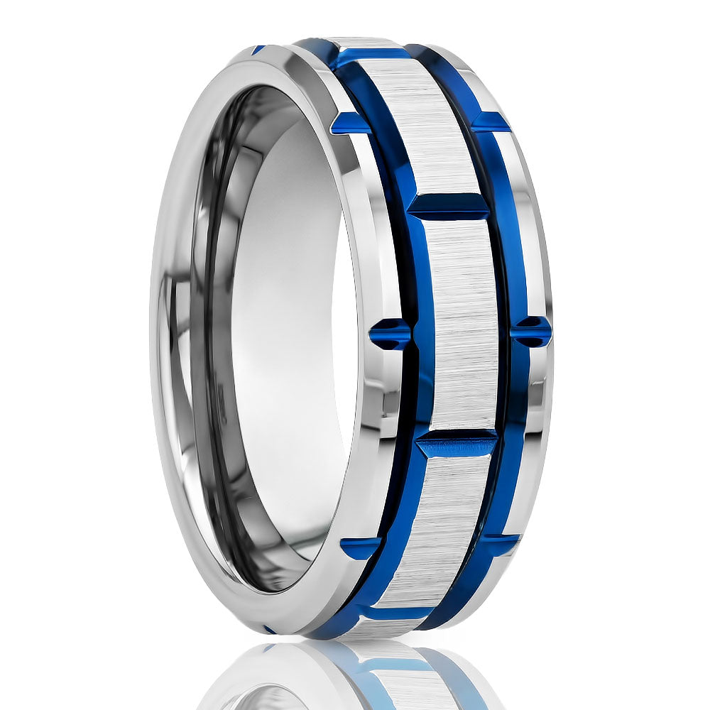 Modern Design Tungsten Wedding Ring - Silver Tungsten Ring - 8mm Wedding Ring - Anniversary Ring