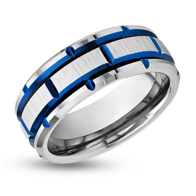 Modern Design Tungsten Wedding Ring - Silver Tungsten Ring - 8mm Wedding Ring - Anniversary Ring