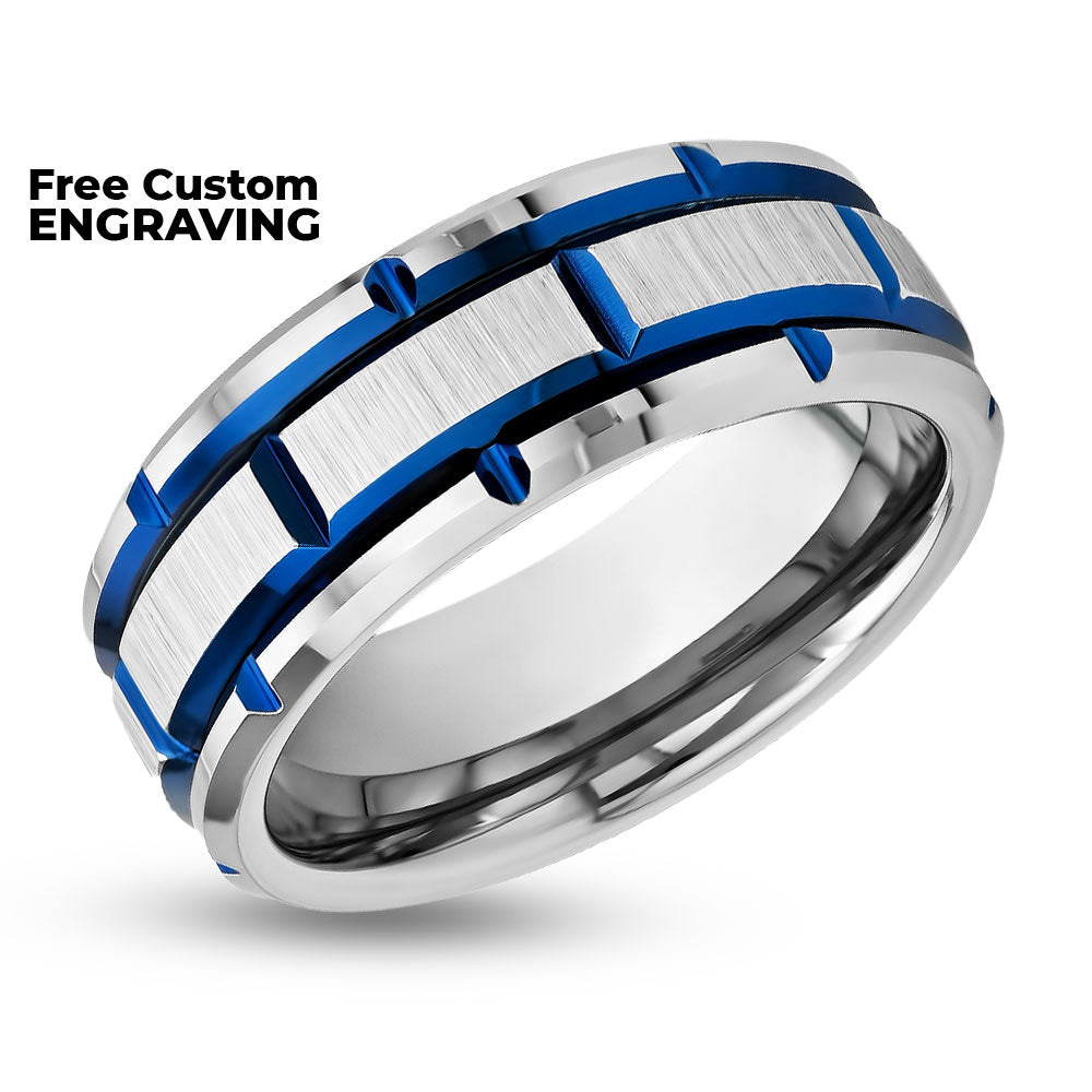 Modern Design Tungsten Wedding Ring - Silver Tungsten Ring - 8mm Wedding Ring - Anniversary Ring