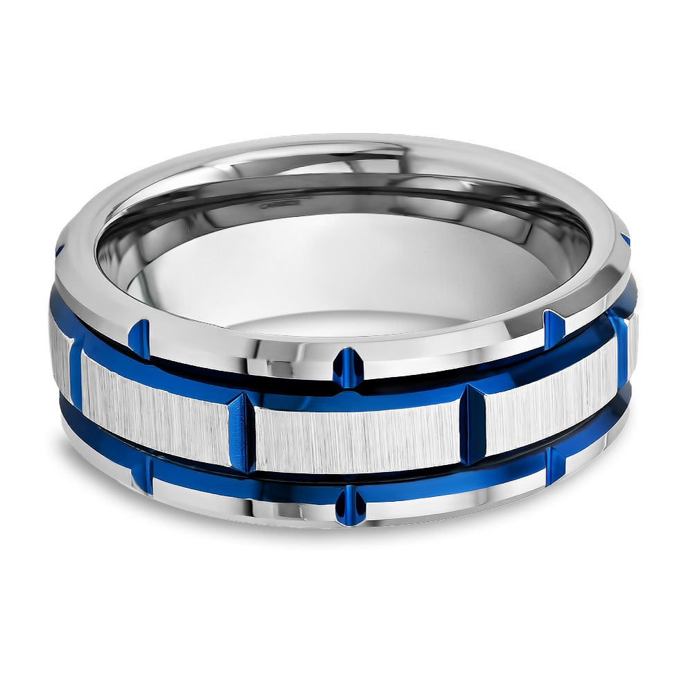 Modern Design Tungsten Wedding Ring - Silver Tungsten Ring - 8mm Wedding Ring - Anniversary Ring