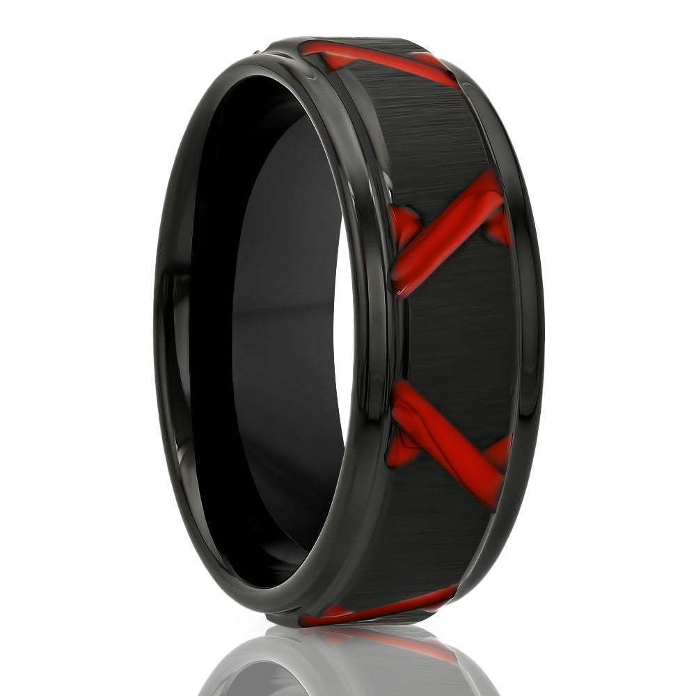 Black Wedding Band - Red Wedding Ring - 8mm Tungsten Ring - Men's Wedding Band - Tungsten Carbide