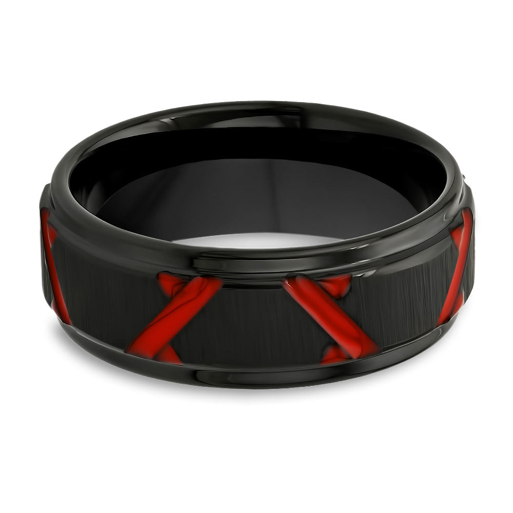 Black Wedding Band - Red Wedding Ring - 8mm Tungsten Ring - Men's Wedding Band - Tungsten Carbide