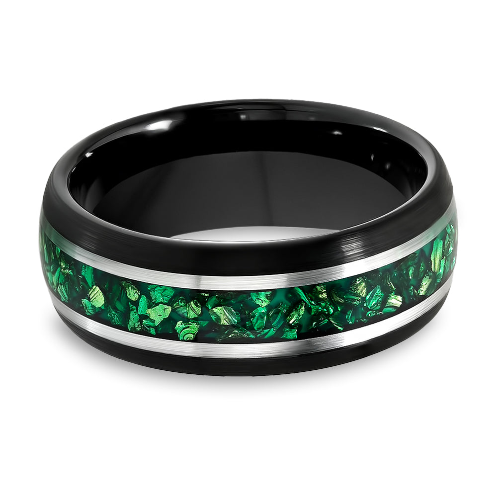 8mm Black Tungsten Ring - Black Wedding Band - Emerald Ring - Men's Wedding Band - Women's Wedding Ring