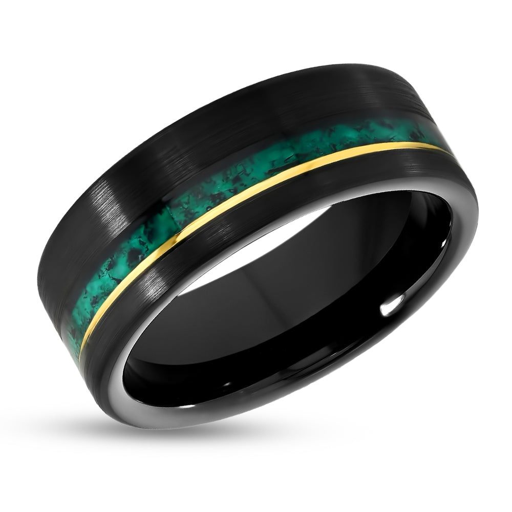 Black Tungsten Carbide Ring - Black Wedding Ring - Men's Wedding Band - Women's Ring - Emerald Ring