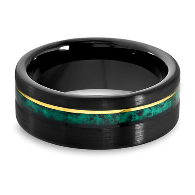 Black Tungsten Carbide Ring - Black Wedding Ring - Men's Wedding Band - Women's Ring - Emerald Ring