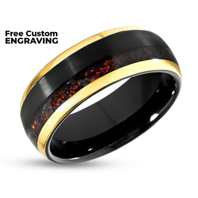 Ruby Wedding Band - Yellow Gold Ring - Black Tungsten Ring - Men's Wedding Band - Women's Ring