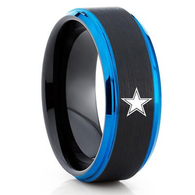 Dallas Cowboys Tungsten Ring - Black Tungsten Ring - Anniversary Ring - Engagement Ring