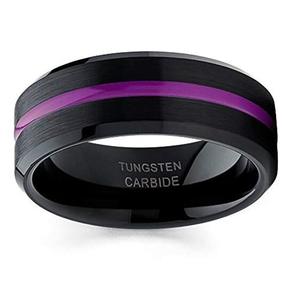 Black Tungsten Ring - Purple Ring  - Tungsten Wedding Band Unique - Brushed -  Purple Wedding Ring