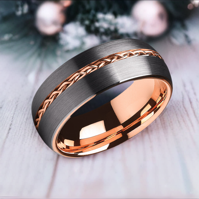 Rose Gold Wedding Ring - Rose Gold Wedding Band - Braid Ring - Gunmetal Ring