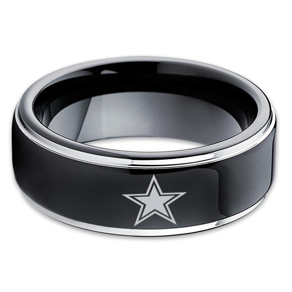 Tungsten Carbide Ring - Football Inspired Ring - Dallas Cowboys Ring - Tungsten Wedding Band