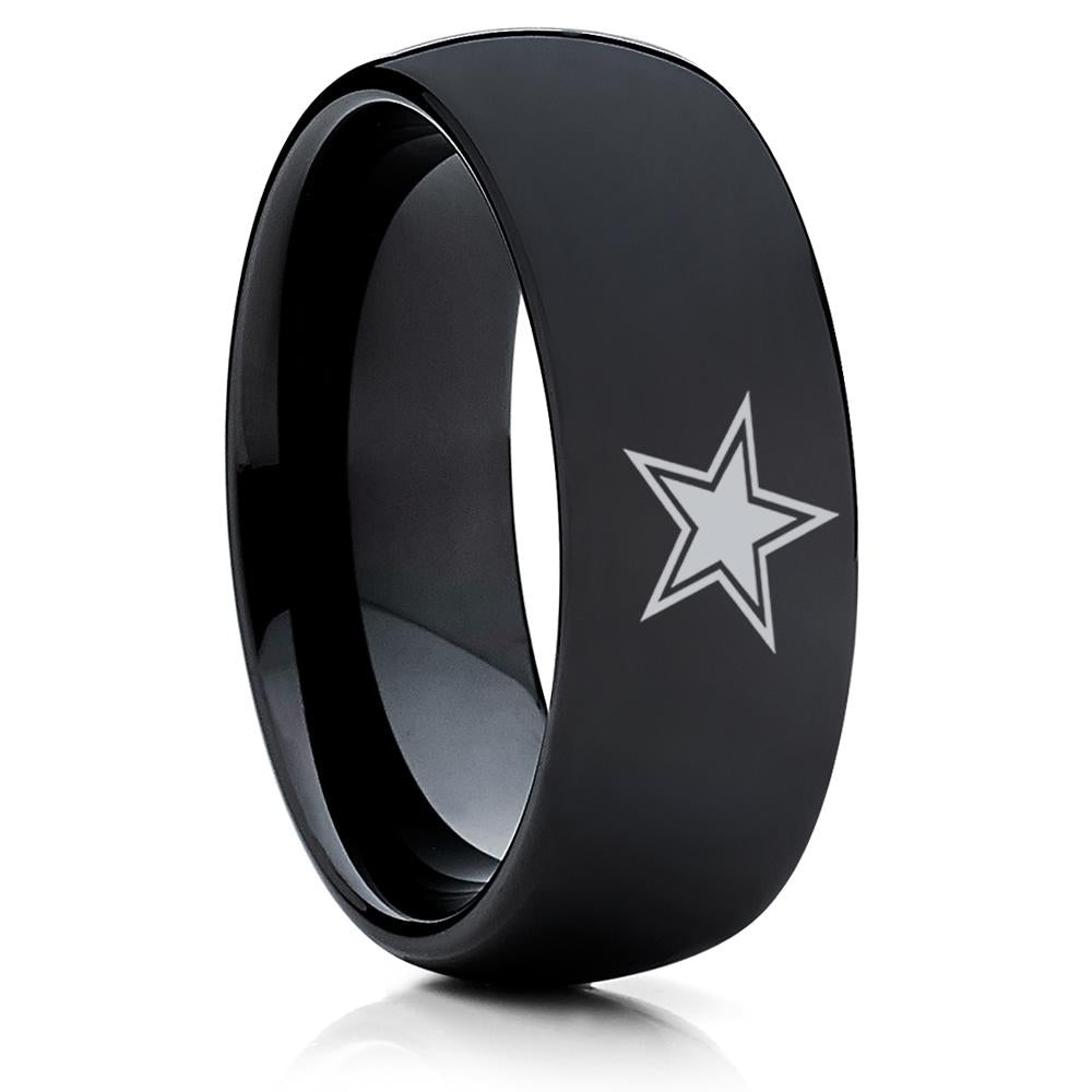 Dallas Cowboys Tungsten Ring- Football Inspired Ring - Dallas Cowboys Ring - Black Ring