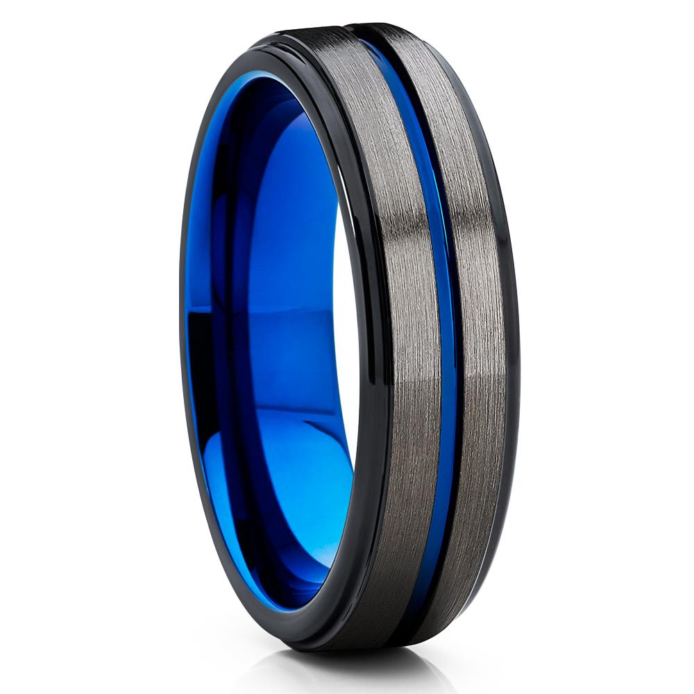 GUNMETAL Tungsten Wedding Band - Blue Tungsten Ring - 6mm Gunmetal Ring - Clean Casting Jewelry
