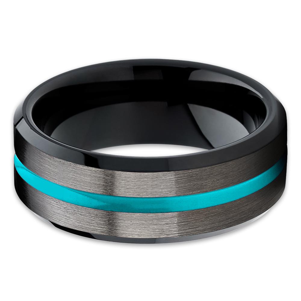 Gunmetal - Black Tungsten Band - Tungsten Wedding Band - Turquoise - Clean Casting Jewelry