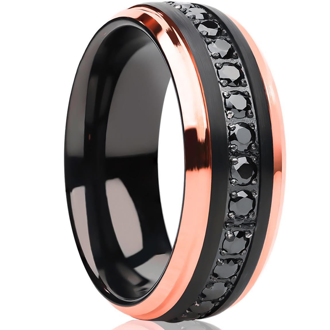Rose Gold Wedding Ring - Black Wedding Ring - Black Tungsten Ring - Rose Gold Ring