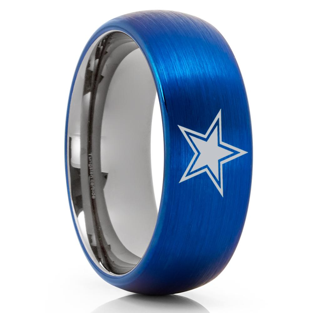 Blue Tungsten Ring - Dallas Star Ring - Football Wedding Ring - Football Inspired Ring