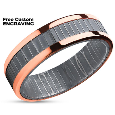 Damascus Wedding Ring - Rose Gold Wedding Ring - Damascus Steel Ring - Band