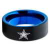 Blue Tungsten Wedding Band - Football Ring - Dallas Star Ring - Black Tungsten