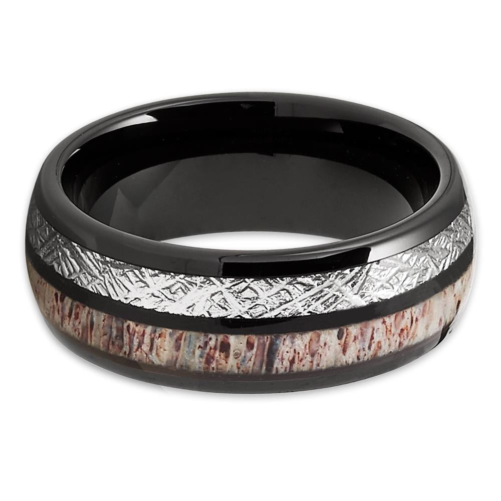 Deer Antler Tungsten Ring - Black Tungsten Ring - Meteorite Ring - 8mm Ring