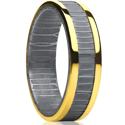 Damascus Wedding Band - 14k Yellow Gold - Damascus Wedding Ring - Handmade Ring