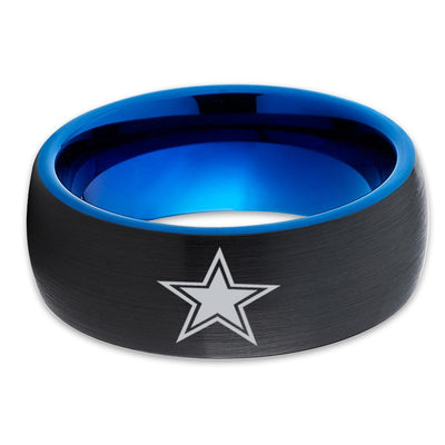 Blue Tungsten Wedding Band -  Football Ring - Football Inspired - Dallas Star Ring