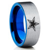 Football Tungsten Ring - Dalla Texas Ring - Football Inspired Ring - Blue Tungsten
