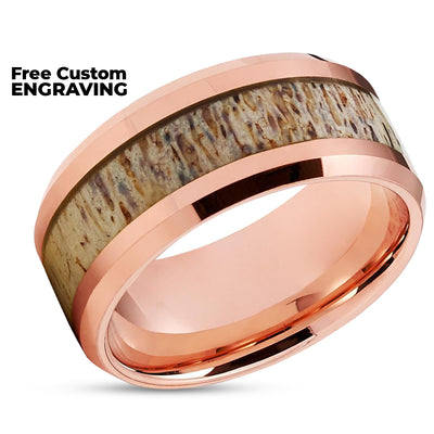 Deer Antler Tungsten Ring - Deer Antler - 10mm Ring - Rose Gold Tungsten Ring