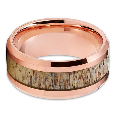 Deer Antler Tungsten Ring - Deer Antler - 10mm Ring - Rose Gold Tungsten Ring