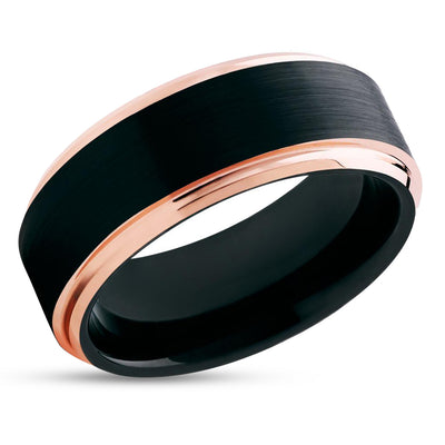 Rose Gold Tungsten Wedding Band - Black Tungsten - Rose Gold Tungsten Ring