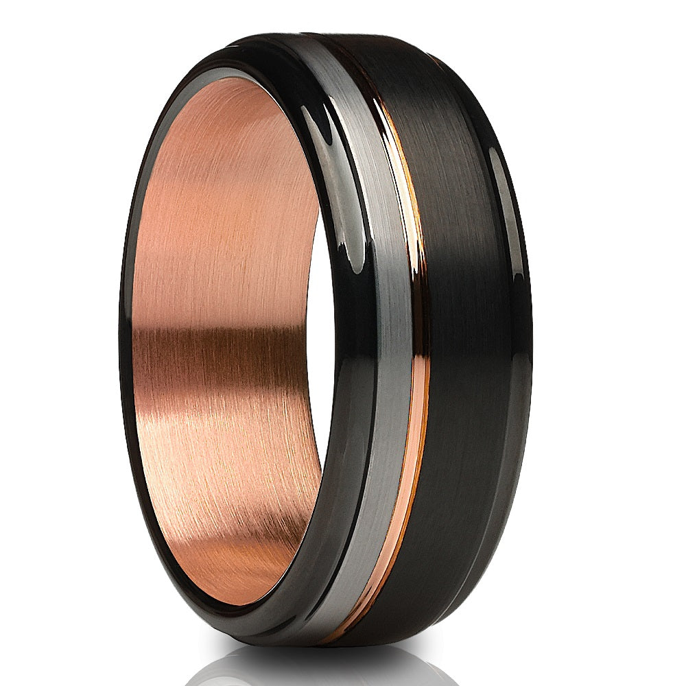 Black Wedding Ring - Black Tungsten Ring - Rose Gold Tungsten Ring - Black Band