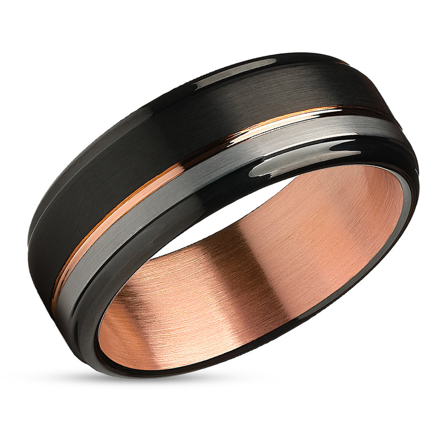Black Wedding Ring - Black Tungsten Ring - Rose Gold Tungsten Ring - Black Band
