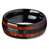 Black Wedding Ring - Koa Wood Tungsten Ring - 8mm Koa Wood Ring - Men & Women