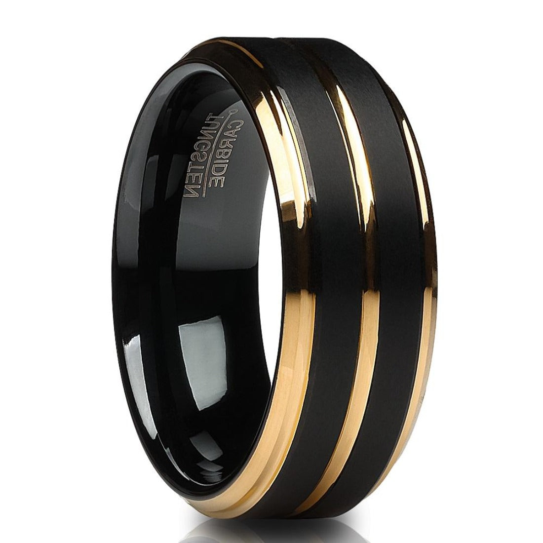 Black Tungsten Wedding Ring - Yellow Gold Ring - Tungsten Carbide Ring- Men & Women