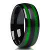 Green Tungsten Wedding Ring - Black Tungsten Ring - Black Wedding Ring - Green Ring