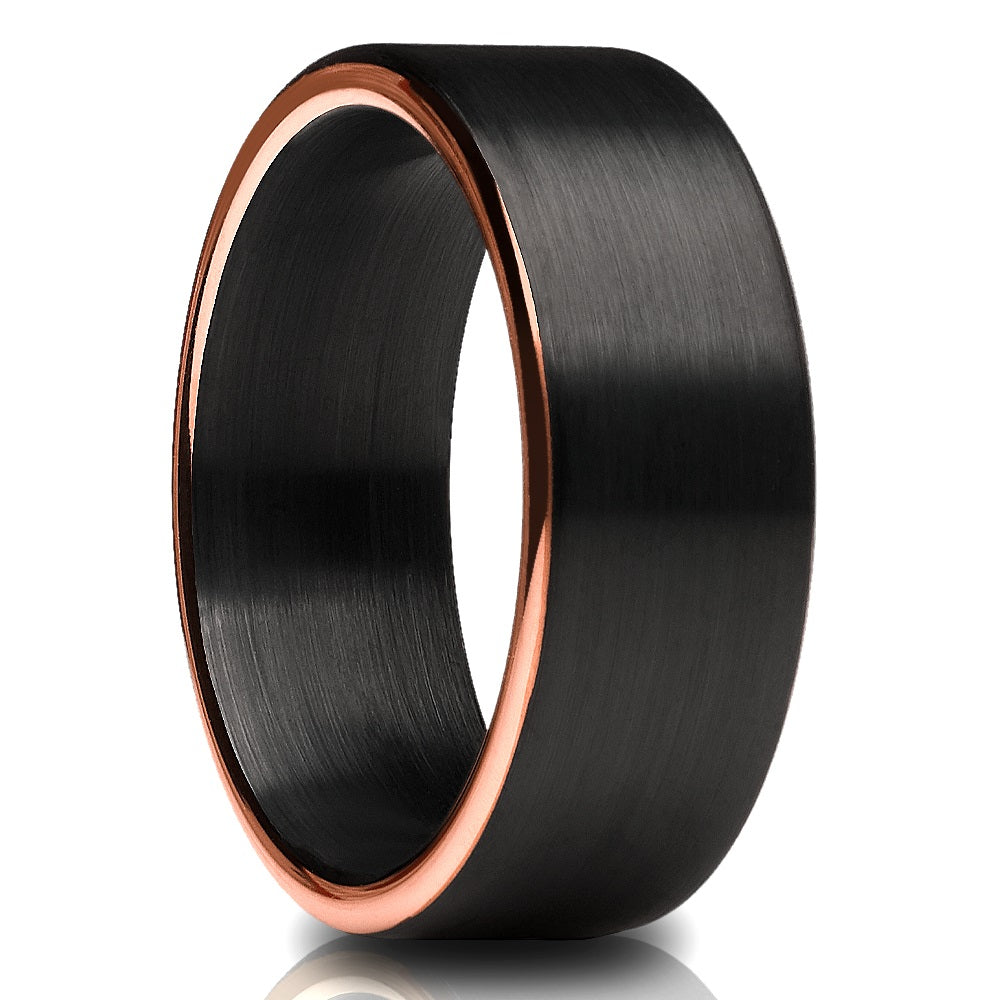 Black Wedding Ring - Tungsten Wedding Ring - Rose Gold Tungsten Ring - Matte Ring