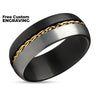 Black Tungsten Wedding Ring - Braid Ring - Gray Tungsten Ring - Yellow Gold Ring