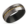 Black Wedding Ring - Braid Wedding Ring - Tungsten Wedding Band - Yellow Gold Ring