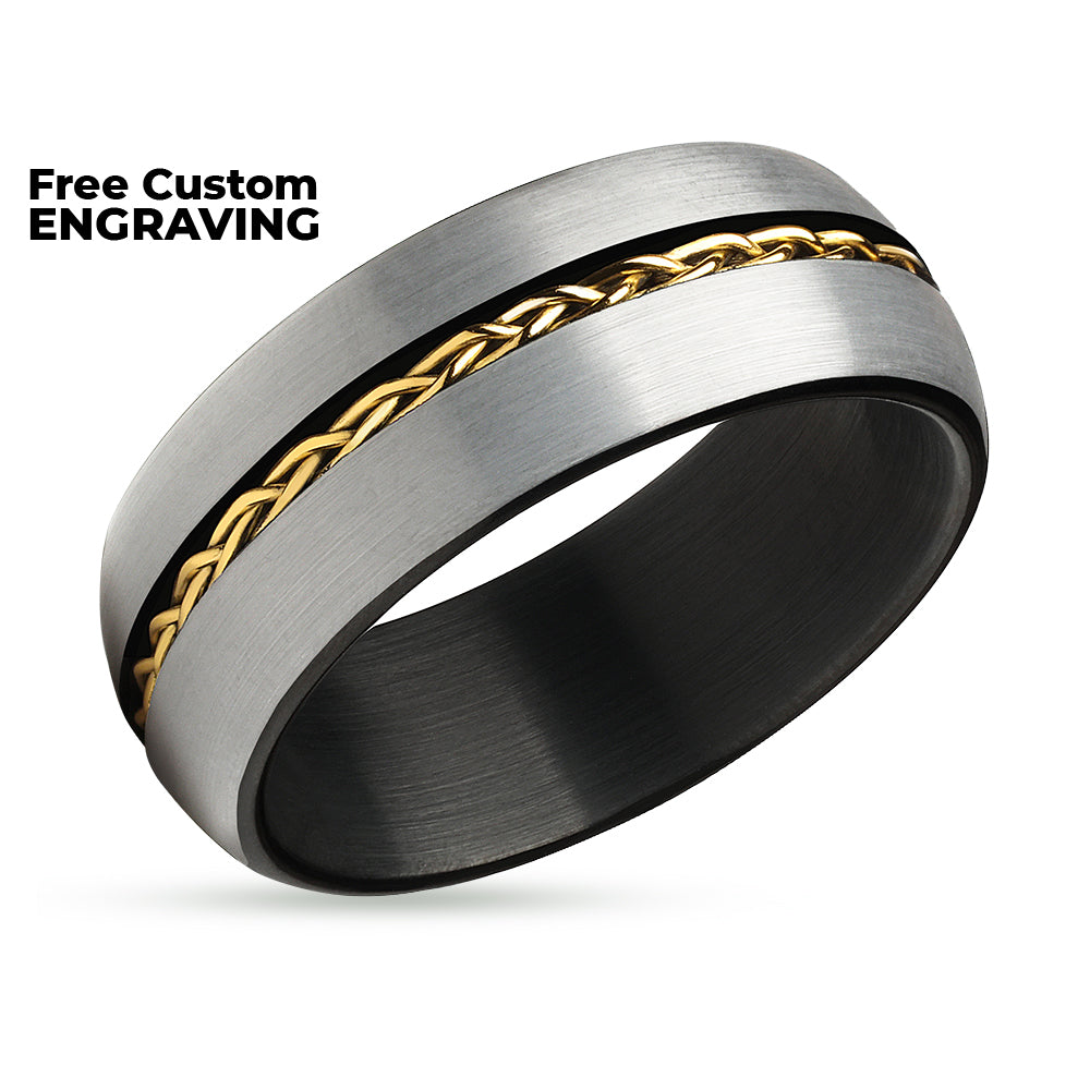 Black Tungsten Wedding Ring - Braid Ring - Yellow Gold Wedding Ring - Braid Ring